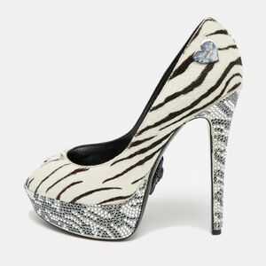 Philipp Plein Size 36 White/black Animal Print Calf Hair Crystal Embellished